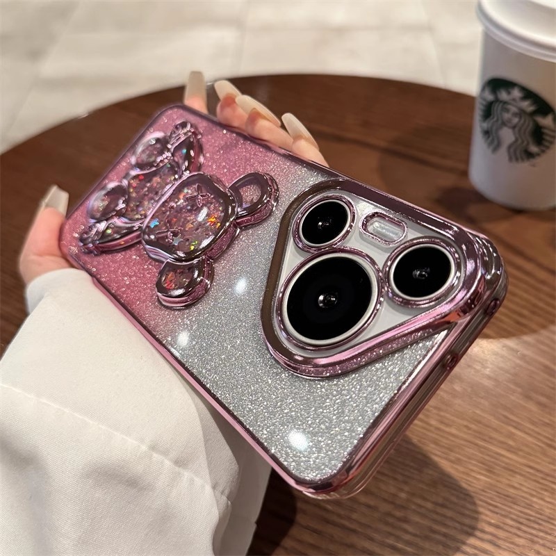 适用华为Mate70pro流沙暴力熊手机壳渐变闪粉P60防摔Nova12保护套