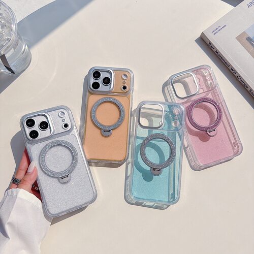 新款360旋转支架闪粉磁吸手机壳