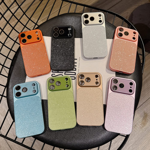 适用 IPhone 17 16 15 Pro Max奢华闪粉秒变大视窗手机壳苹果 13 14 Pro全包镜头膜防摔女款17 air保护套批发
