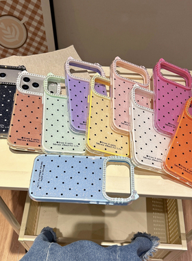 适用苹果17pro max新款波点KT猫钻镜头手机壳iPhone16pro大孔15 14 13 12 11女款Air橙色高级感保护套批发