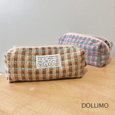 Dollimo  可爱栗子大容量复古笔袋 绒感毛呢格子美拉德手作可爱少女心文具袋 ins风铅笔袋笔盒文具盒笔袋
