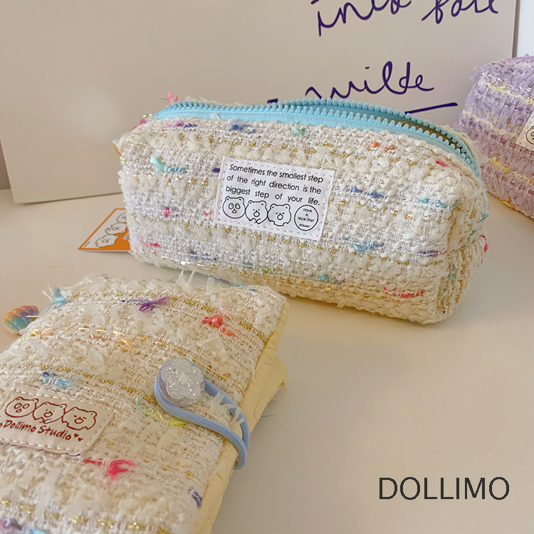 Dollimo原创小香风羊毛混纺编织大容量笔袋 奶乎乎小众笔袋女孩大容量文具盒收纳包化妆包少女心可爱笔盒