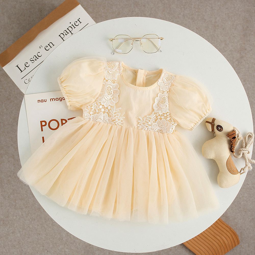 满月刺绣公主风周岁生日蓬蓬纱裙
