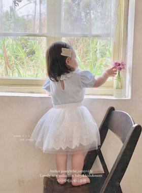 2025夏款女宝宝套装婴幼儿花边领短袖上衣纱纱裙公主包屁裙