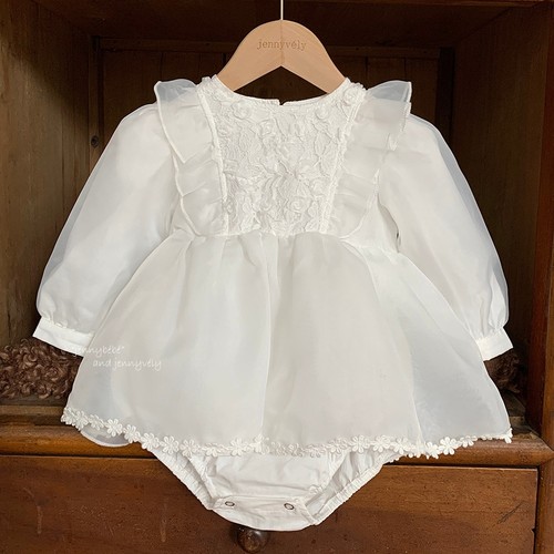 珍妮童装女宝宝公主裙洋气玫瑰花纱裙婴幼儿周岁百日宴爬服连体衣