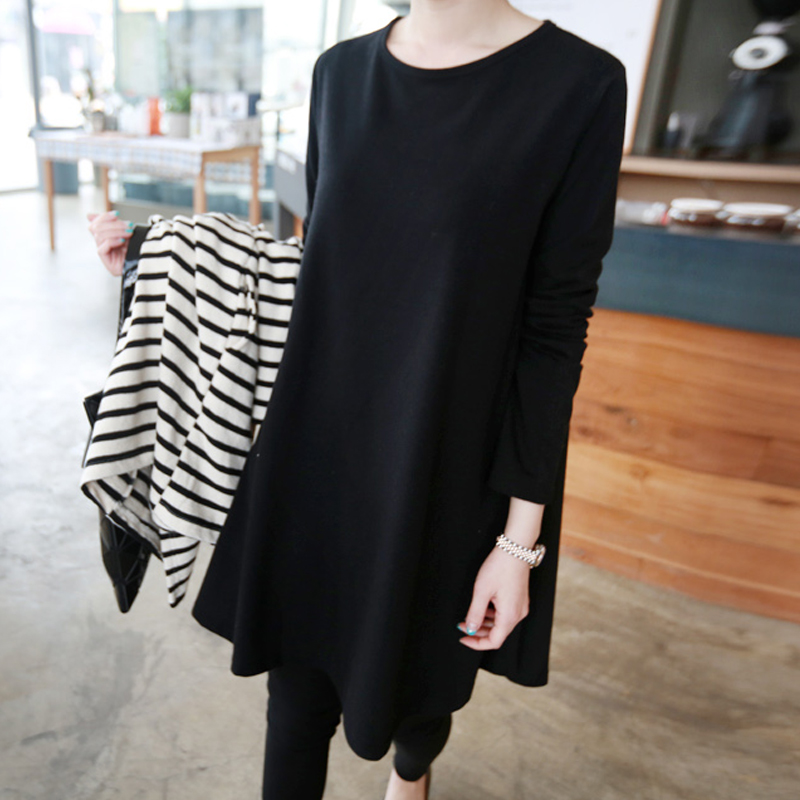 中长款长袖简约A字版型纯棉女T恤