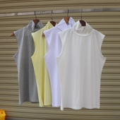 高领背心夏季 男士 白色无袖 外穿纯棉紧身内搭健身跑步运动打底上