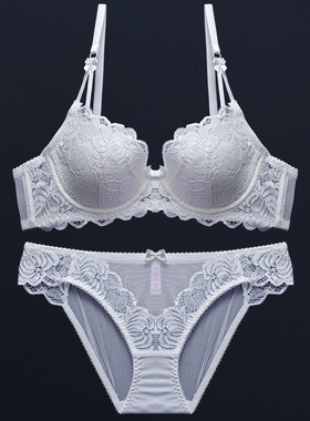 大码白色42大胸显小40E罩杯薄款薄杯女内衣套装B杯C杯D杯聚拢文胸