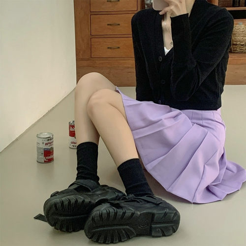 tb百褶裙紫色学院风西装短裙胖mm