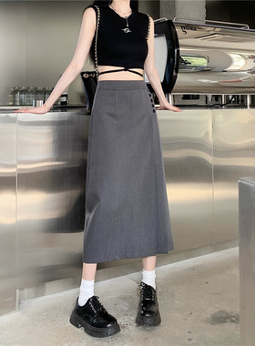 女士半身裙a字裙伞裙长裙胖mm高腰显瘦中长款灰色大码显瘦百褶裙