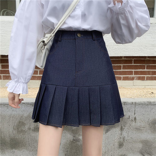 大码鱼尾裙包臀口袋a字半身裙女胖mm早秋季短裙学院风百褶裙200斤