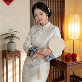 女日常宴会加绒改良旗袍刺绣连衣裙青花瓷 复古风长袖 新中式 大码