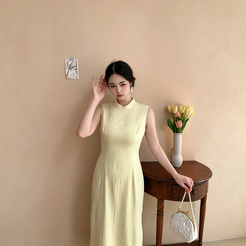 新中式夏季无袖小清新纯色旗袍