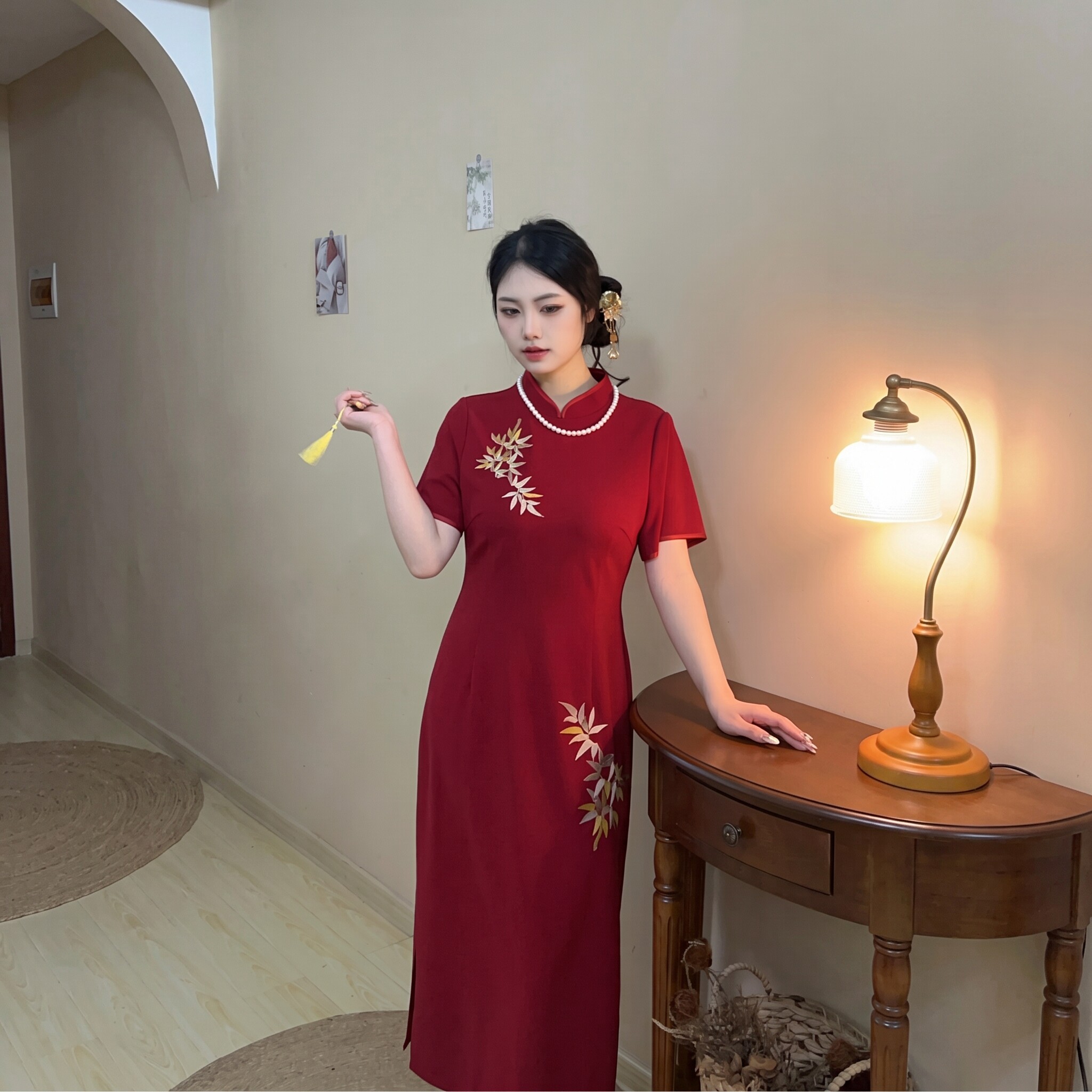 遇见大码订婚红色喜庆新中式旗袍