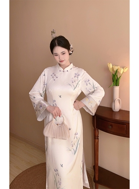 紫莺【自制款】紫色江南文艺新中式大码胖mm高级感旗袍连衣裙紫色