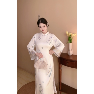 大码 紫色江南文艺新中式 胖mm高级感旗袍连衣裙紫色 自制款 紫莺