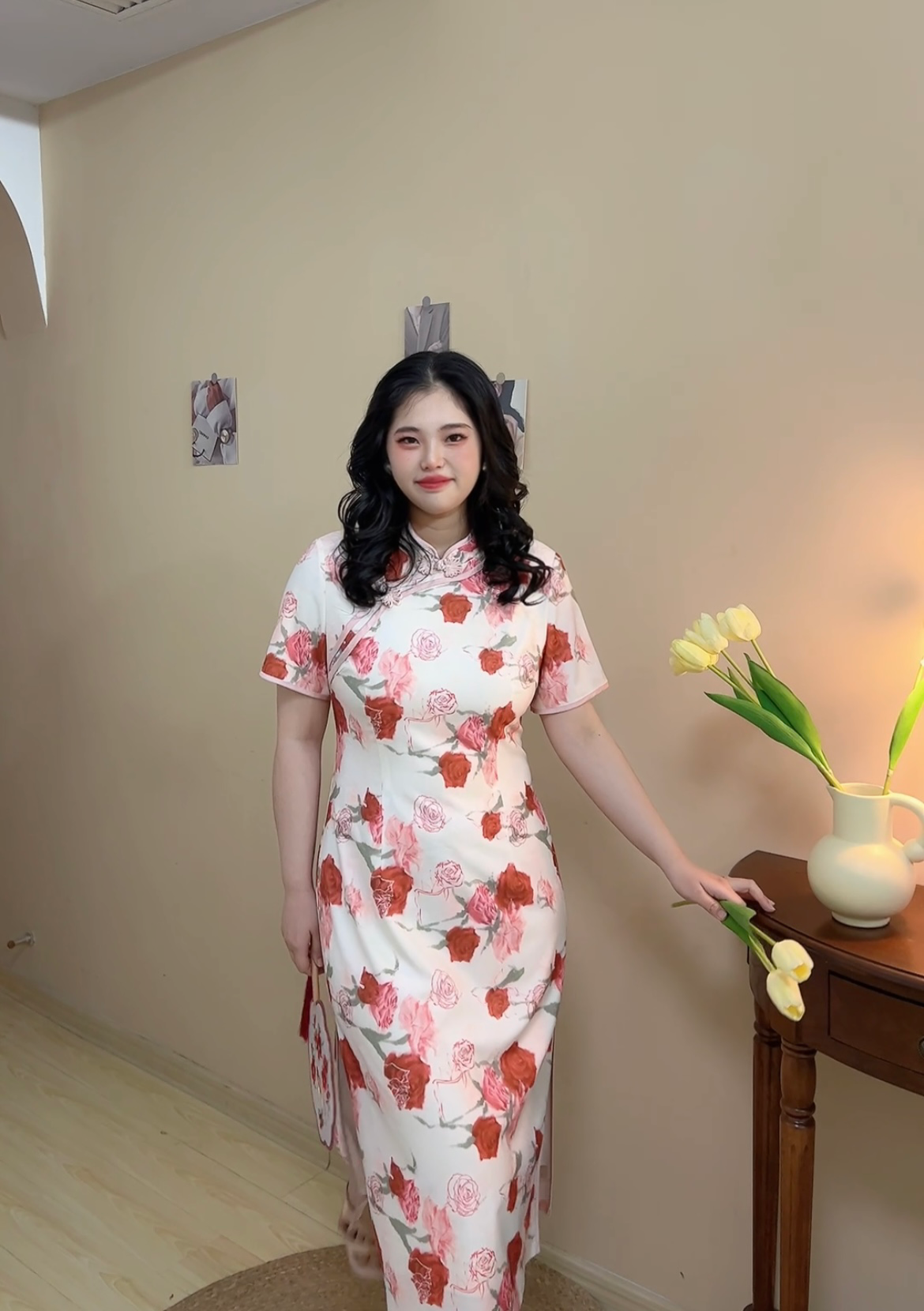 遇见大码少女丝滑旗袍连衣裙