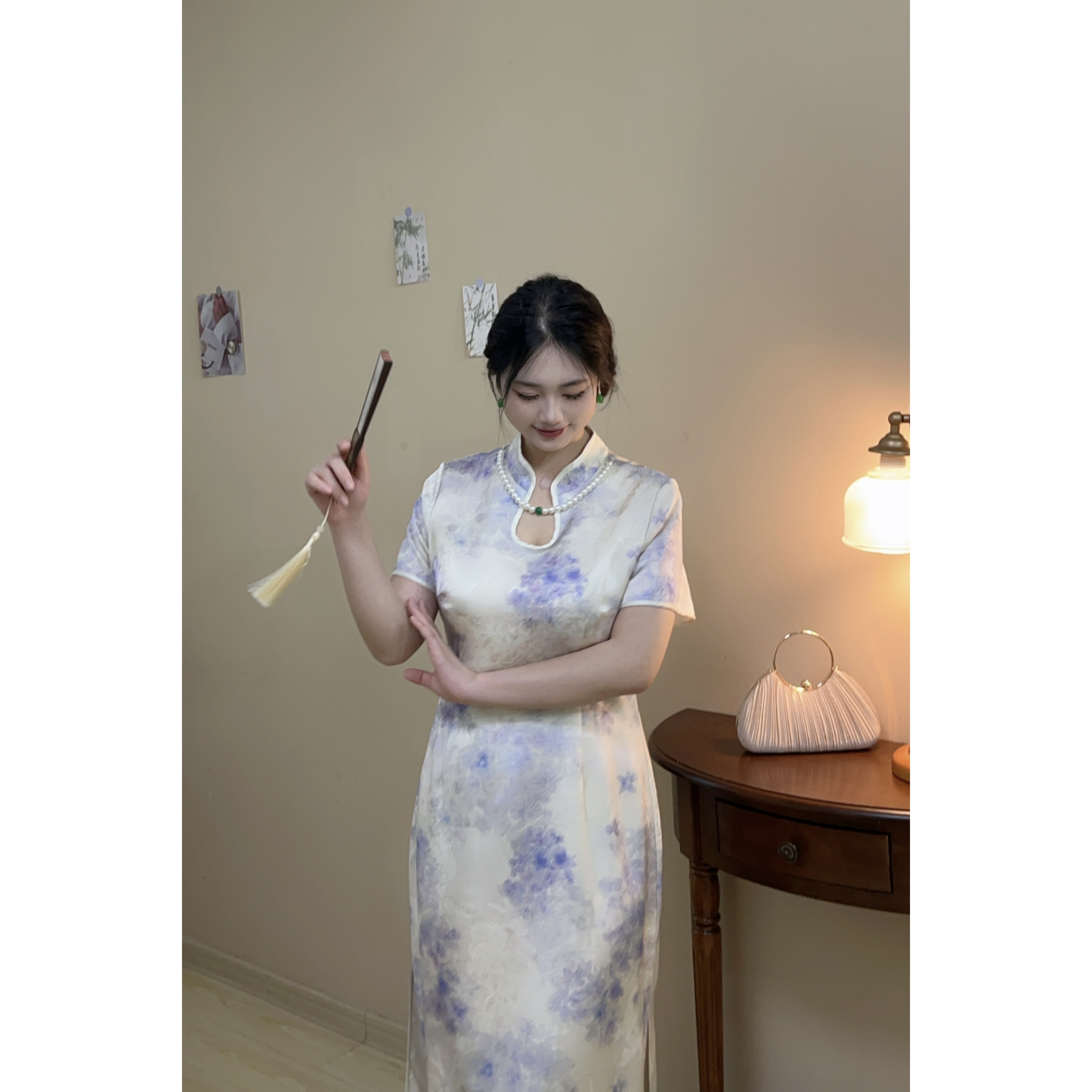 遇见大码温婉新中式晕染紫色旗袍
