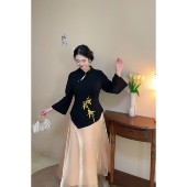 胖mm显瘦女 竹韵 烫金印花改良版 自制款 连衣裙大码 假两件新中式