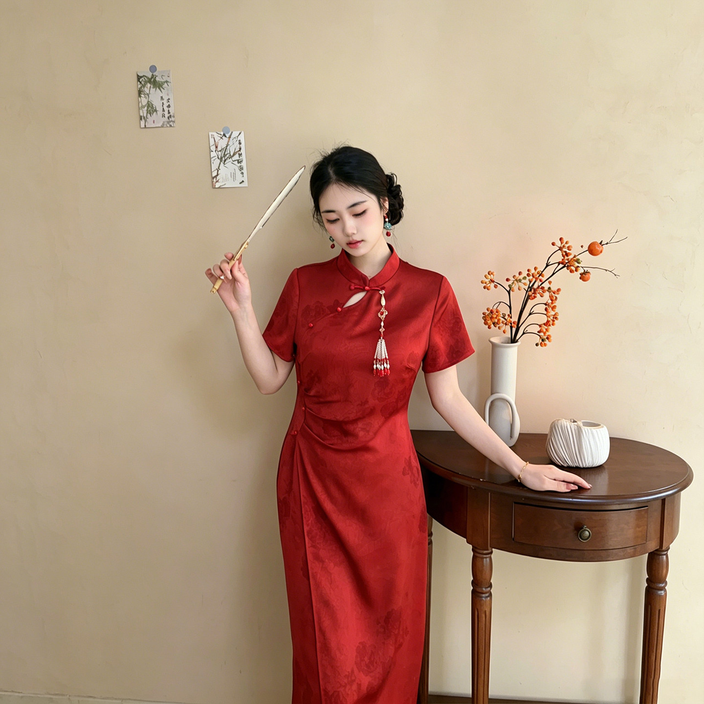 红妆赋【自制款】新中式大码敬酒服夏季红色订婚旗袍显瘦高级缎面