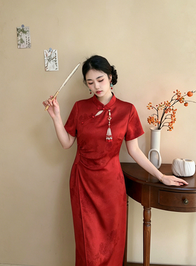 红妆赋【自制款】新中式大码敬酒服夏季红色订婚旗袍显瘦高级缎面