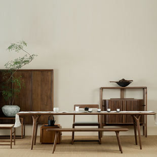 知己长茶桌黑胡桃专业茶台1.8m2.5m 素元 实木现代简约 新中式 家具