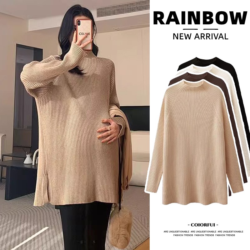 大码孕妇毛衣针织衫上衣秋冬立领