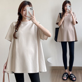 纯棉A字韩版 大码 遮肚显瘦潮妈上衣200斤 t恤夏季 中长款 孕妇装 短袖