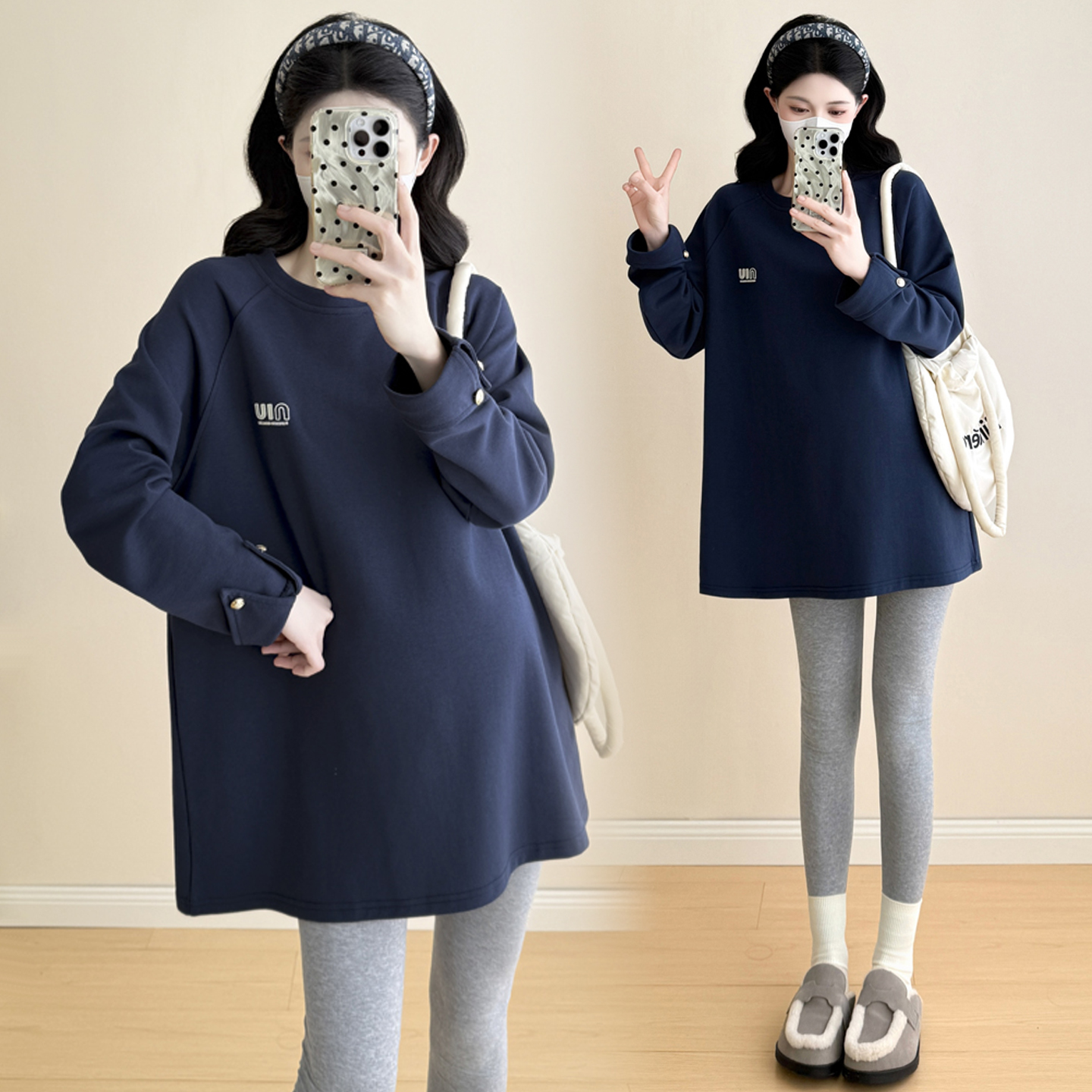 大码孕妇卫衣秋季中长款t恤上衣