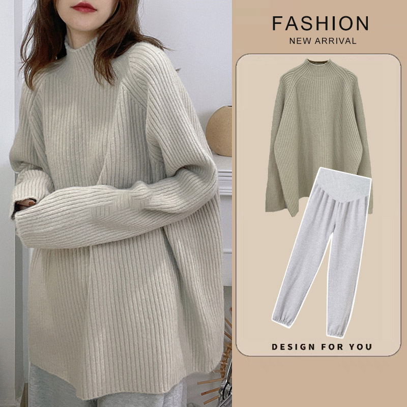 大码孕妇装毛衣秋冬半高领针织衫