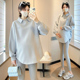 大码 领上衣女遮屁股减龄200斤 假两件衬衫 孕妇卫衣春秋中长款 时尚