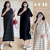 中长款 女时尚 条纹冰丝宽松气质显瘦200斤 孕妇连衣裙2026夏季 大码