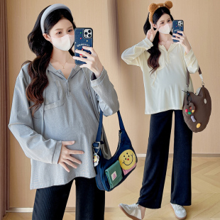 时尚 套装 洋气百搭宽松上衣女小个子200斤 孕妇连帽卫衣女秋季 大码