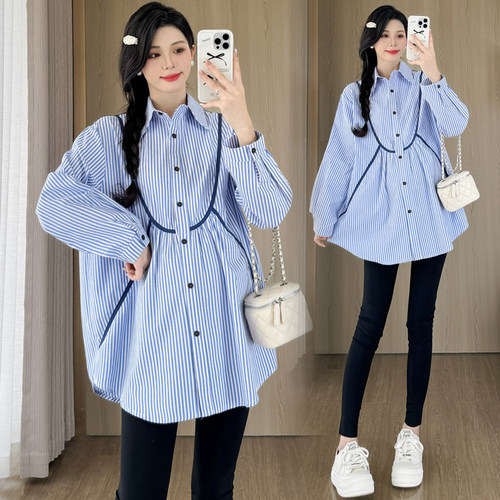 大码孕妇衬衫连衣裙春秋中长款女