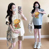 休闲韩版 夏季 宽松时尚 纯棉短袖 200斤 大码 t恤上衣托腹短裤 孕妇套装