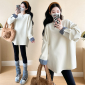 孕妇卫衣春秋款 宽松拼接条纹长袖 时尚 韩版 上衣女200斤 中长款 大码