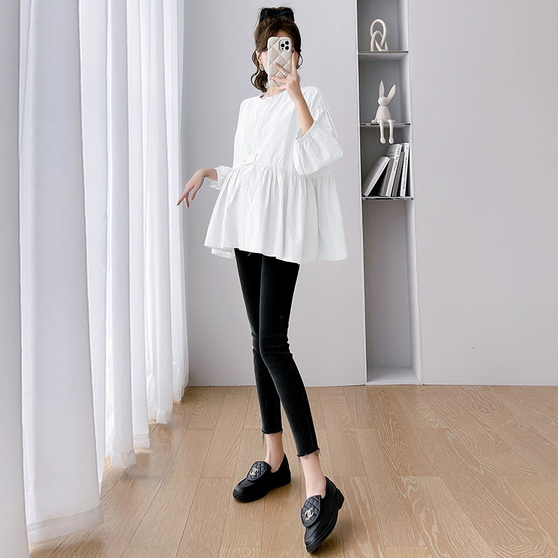 플러스 사이즈 출산 착용 가을 루즈 코튼 인형 탑 여성용 짧은 스타일 몸집이 작은 트렌디 한 엄마는 200 파운드 모유 수유 가능