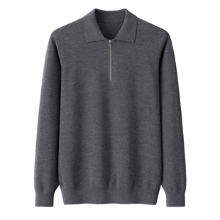 鄂尔多斯市精纺山羊绒加厚T恤领男套衫 纯羊绒精纺羊绒双股羊绒男