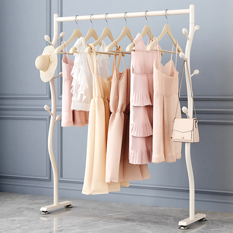 凉衣架奶油风卧室落地挂衣架家用立式创意极窄衣帽架多功能晾晒架