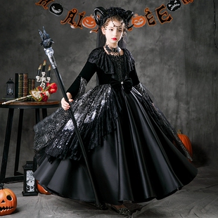 万圣节儿童服装 扮女孩恶魔化妆舞会演出服 女童cosplay巫婆女王装