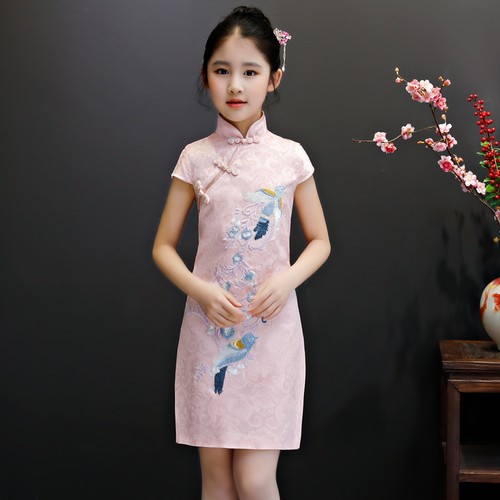 夏季薄款唐装古筝演出服女童旗袍