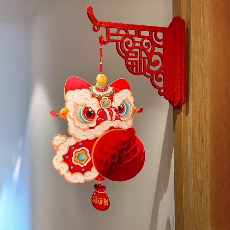 2026新年醒狮灯笼马年蜂窝挂件装饰品家用入户门挂饰过年客厅布置