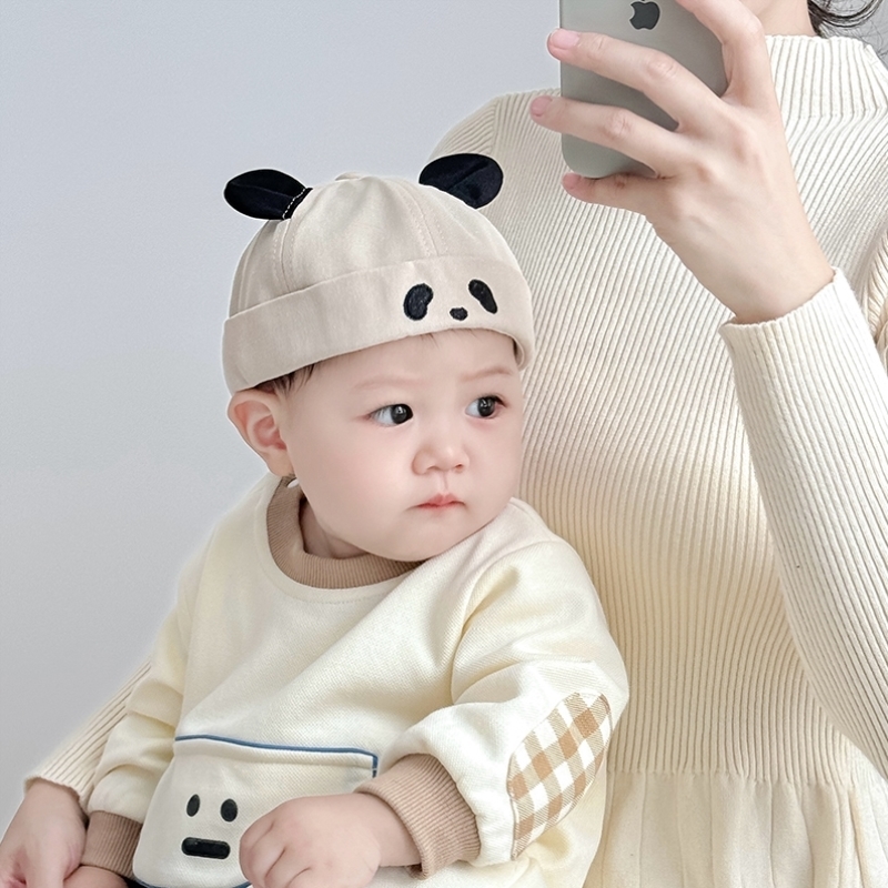 婴儿帽子春秋款男孩韩版可爱熊猫瓜皮帽秋冬女宝宝卡通幼儿地主帽
