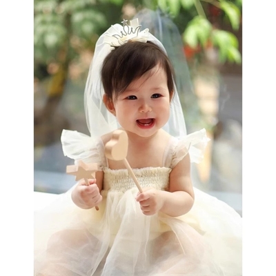 2025新款女童头纱一岁女宝婴儿皇冠宝宝儿童生日发饰公主周岁头饰