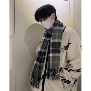 围巾男生2026新款格子围巾女秋韩版氛围感冬季保暖可爱百搭学院风