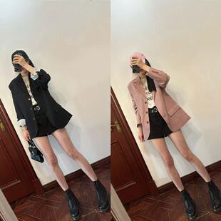 现货~ac23秋冬新款 复古单排扣落肩廓形羊毛混纺西服夹克外套