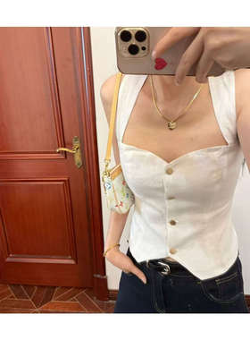 MCHIC | 店主自留！大爱~法式refor*方领气质亚麻白色背心马甲