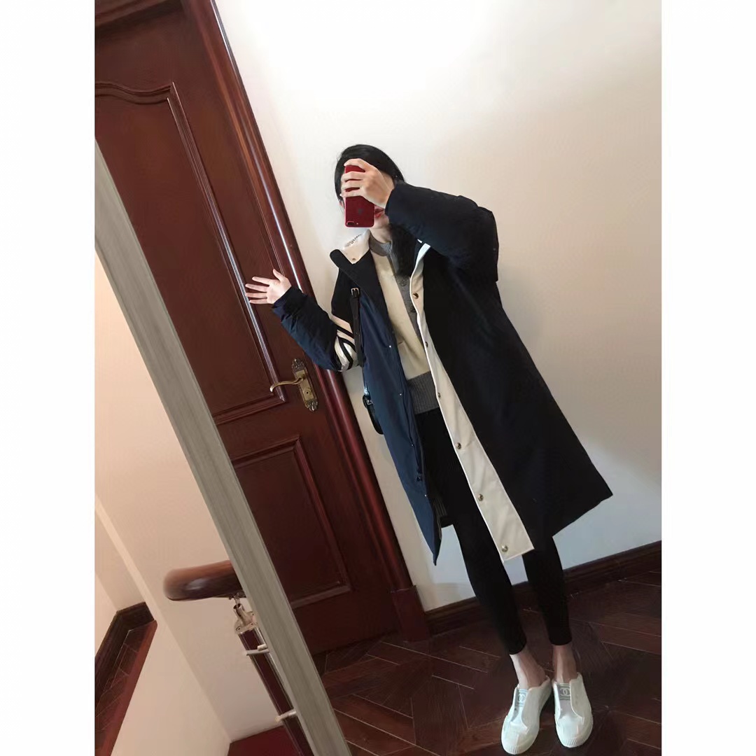 设计师线连帽羽绒服客供面料中长