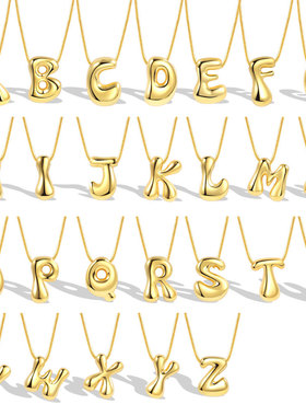 跨境热卖饰品26个英文字母吊坠项链小众百搭镀金胖胖嘻哈锁骨链