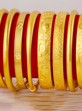 里外一色沙金手镯多款古法国风小众镯子铜镀金手环仿真金饰品批发